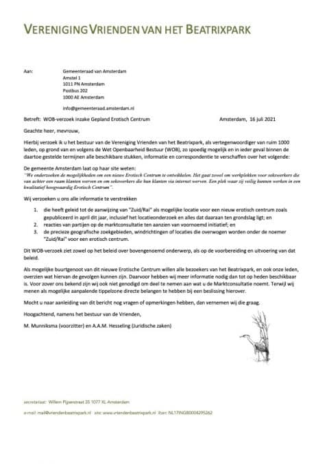 WOB verzoek n.a.v. Erotisch Centrum  Vereniging Vrienden van het